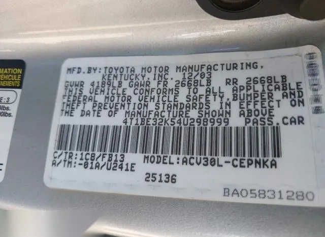 4T1BE32K54U298999 2004 2004 Toyota Camry- LE 9