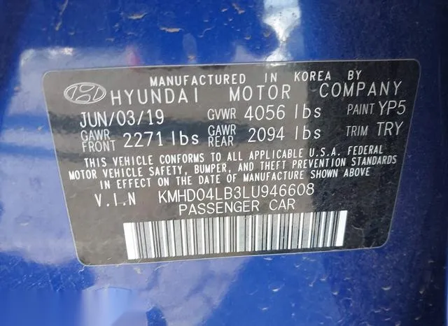 KMHD04LB3LU946608 2020 2020 Hyundai Elantra- Sport 9