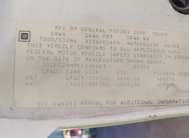 1GCFC24H5KE238087 1989 1989 Chevrolet GMT-400- C2500 9