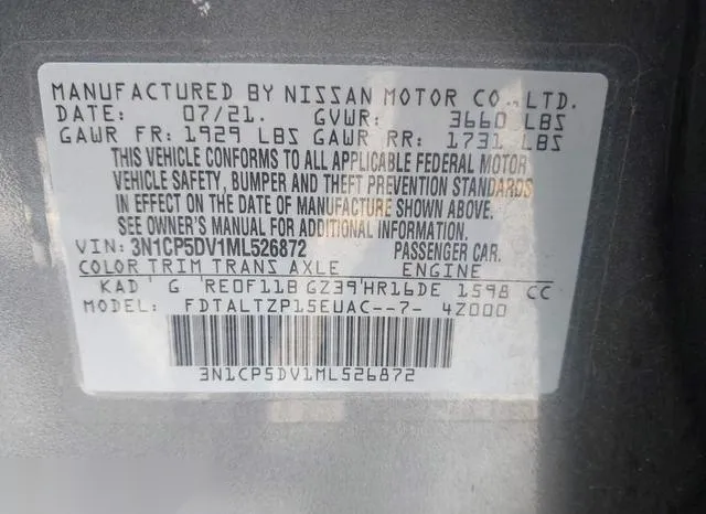 3N1CP5DV1ML526872 2021 2021 Nissan Kicks- Sr Xtronic Cvt 9