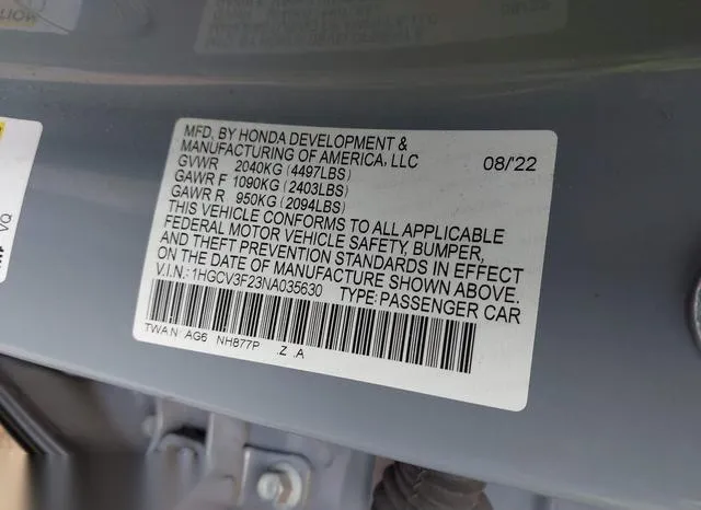 1HGCV3F23NA035630 2022 2022 Honda Accord- Hybrid Sport 9