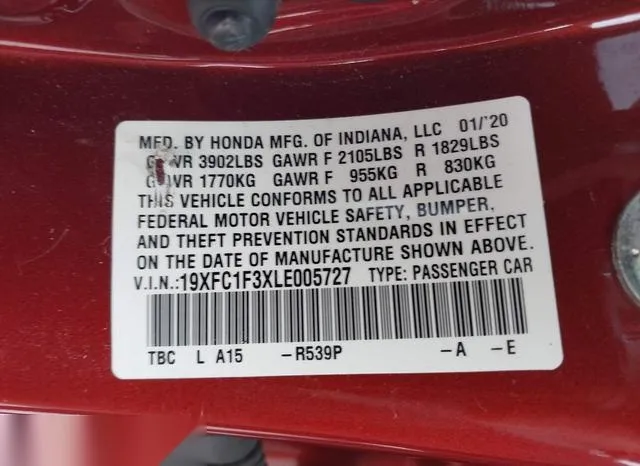 19XFC1F3XLE005727 2020 2020 Honda Civic- EX 9