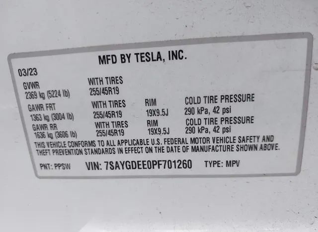 7SAYGDEE0PF701260 2023 2023 Tesla Model Y- Awd/Long Range D 9