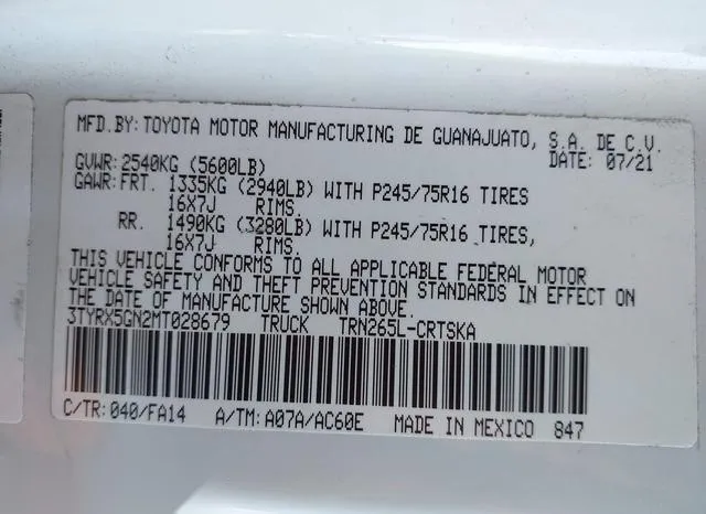 3TYRX5GN2MT028679 2021 2021 Toyota Tacoma- SR 9