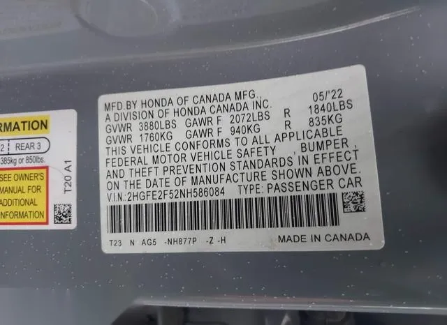 2HGFE2F52NH586084 2022 2022 Honda Civic- Sport 9