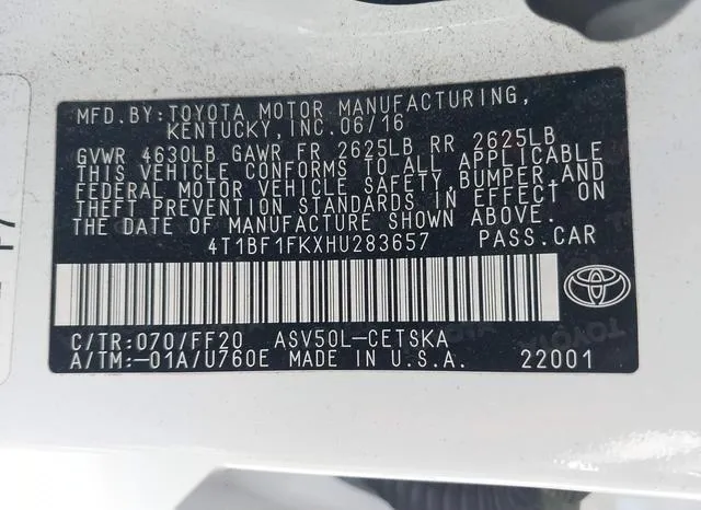 4T1BF1FKXHU283657 2017 2017 Toyota Camry- SE 9