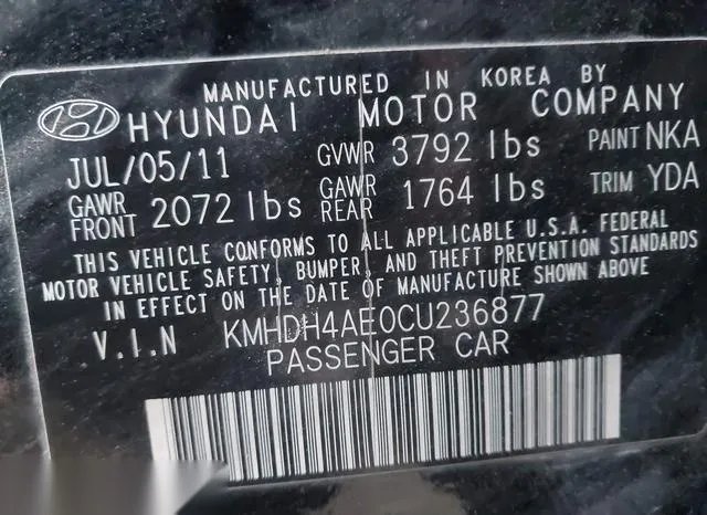 KMHDH4AE0CU236877 2012 2012 Hyundai Elantra- Gls -ulsan Plant- 9