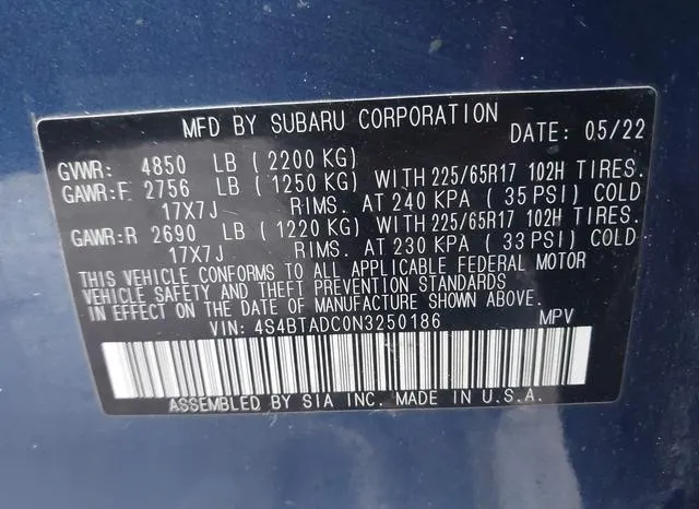 4S4BTADC0N3250186 2022 2022 Subaru Outback- Premium 9