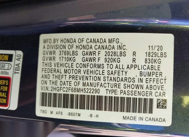 2HGFC2F68MH522290 2021 2021 Honda Civic- LX 9