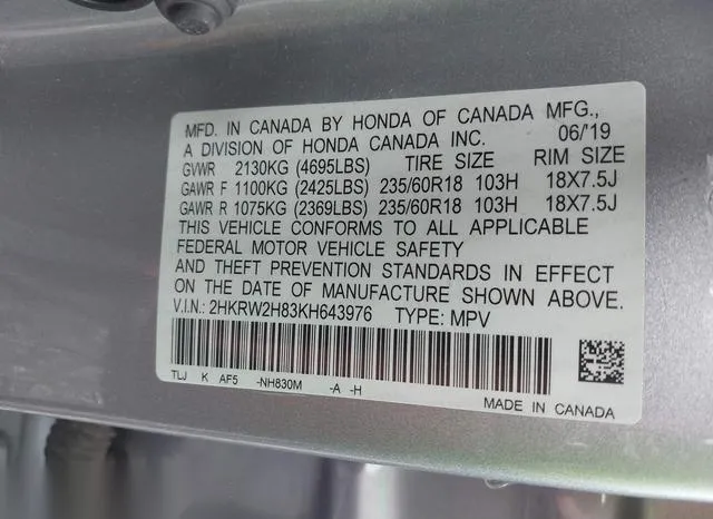 2HKRW2H83KH643976 2019 2019 Honda CR-V- Ex-L 9