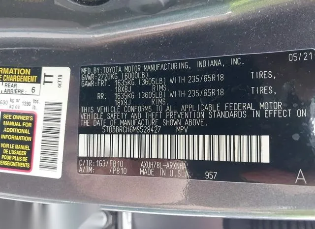 5TDBBRCH6MS528427 2021 2021 Toyota Highlander- Hybrid Le 9