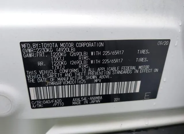 JTMR6RFV0MD011625 2021 2021 Toyota RAV4- Hybrid Xle 9