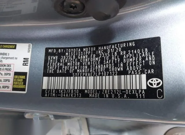 5YFEPRAE7LP107122 2020 2020 Toyota Corolla- LE 9