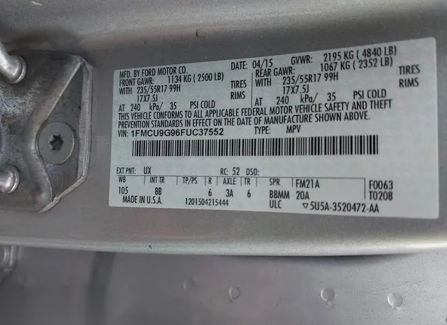 1FMCU9G96FUC37552 2015 2015 Ford Escape- SE 9