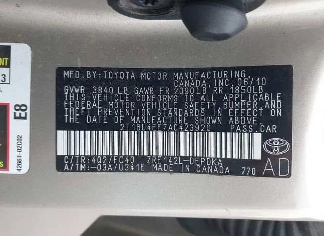 2T1BU4EE7AC423920 2010 2010 Toyota Corolla- LE 9