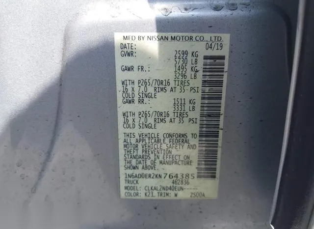 1N6AD0ER2KN764385 2019 2019 Nissan Frontier- SV 9