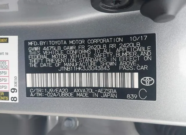 JTNB11HK3J3043843 2018 2018 Toyota Camry- SE 9