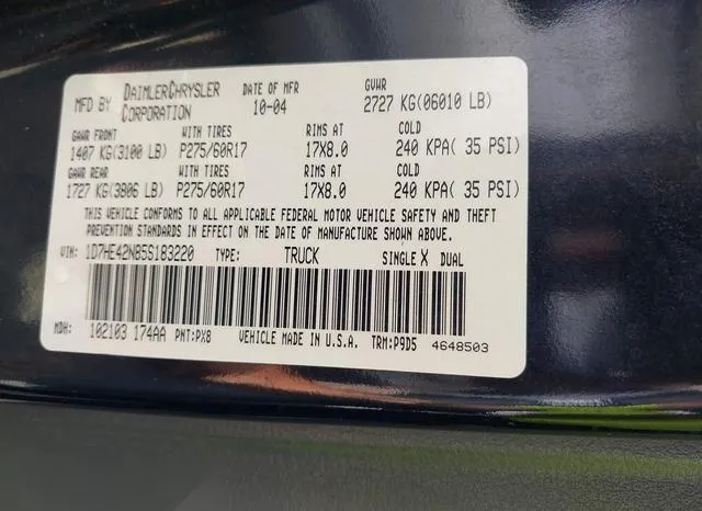 1D7HE42N85S183220 2005 2005 Dodge Dakota- Slt 9