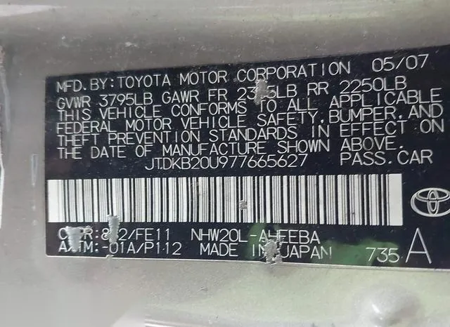 JTDKB20U977665627 2007 2007 Toyota Prius 9