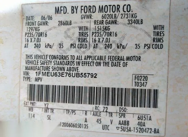 1FMEU63E76UB55792 2006 2006 Ford Explorer- Xlt 9