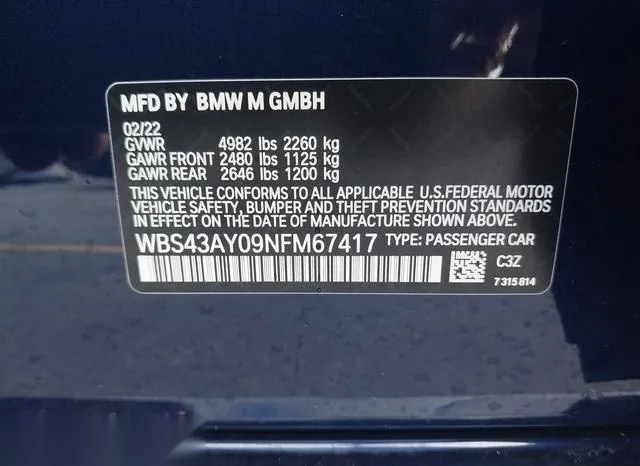 WBS43AY09NFM67417 2022 2022 BMW M3- Competition Xdrive 9