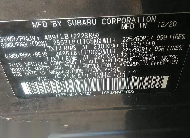 JF2SKADC2MH478412 2021 2021 Subaru Forester 9