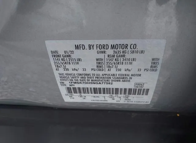 1FMSK7DH5NGA77582 2022 2022 Ford Explorer- Xlt 9