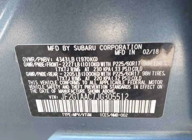 JF2GTAAC7JG305512 2018 2018 Subaru Crosstrek- 2-0I 9