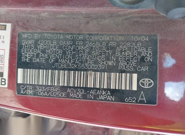 JTDBE32K553002391 2005 2005 Toyota Camry- LE 9