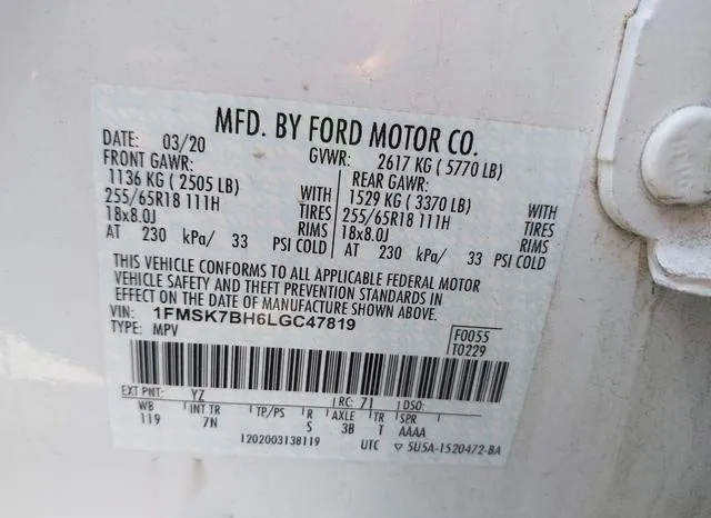 1FMSK7BH6LGC47819 2020 2020 Ford Explorer 9