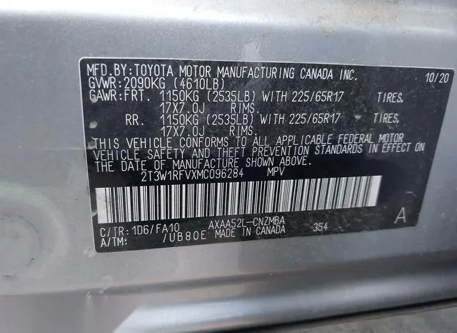 2T3W1RFVXMC096284 2021 2021 Toyota RAV4- Xle 9