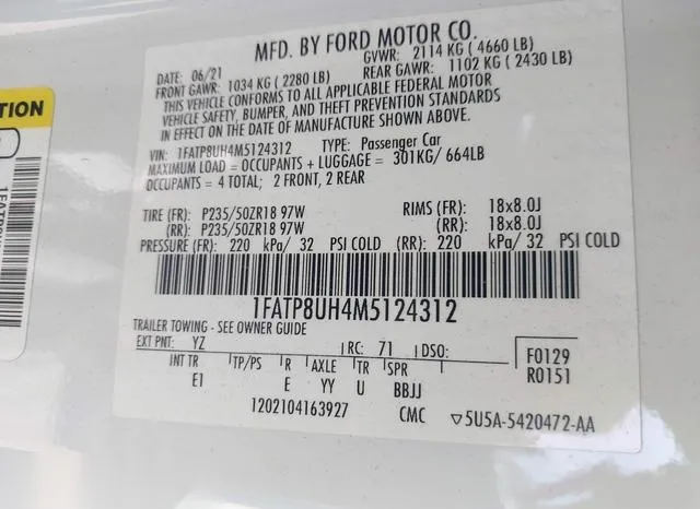 1FATP8UH4M5124312 2021 2021 Ford Mustang- Ecoboost Premium 9