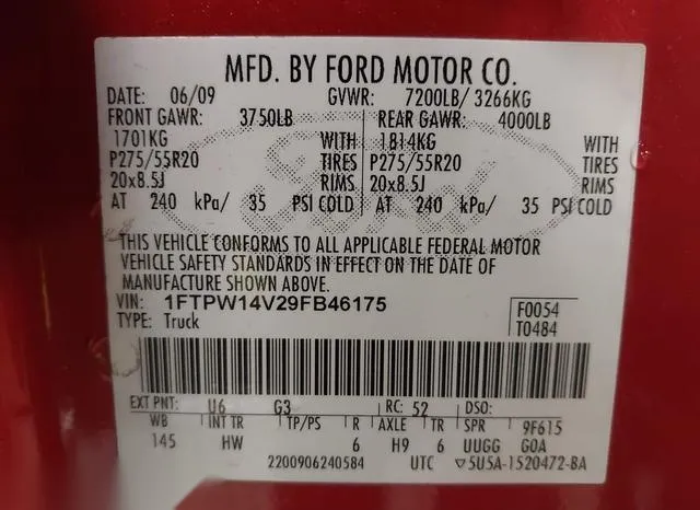 1FTPW14V29FB46175 2009 2009 Ford F-150- Fx4/King Ranch/Lari 9