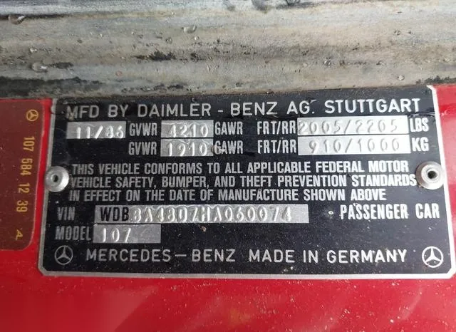 WDBBA48D7HA060074 1987 1987 Mercedes-Benz 560- SL 9