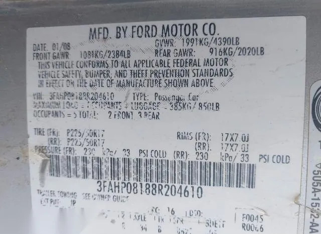 3FAHP08188R204610 2008 2008 Ford Fusion- Sel 9