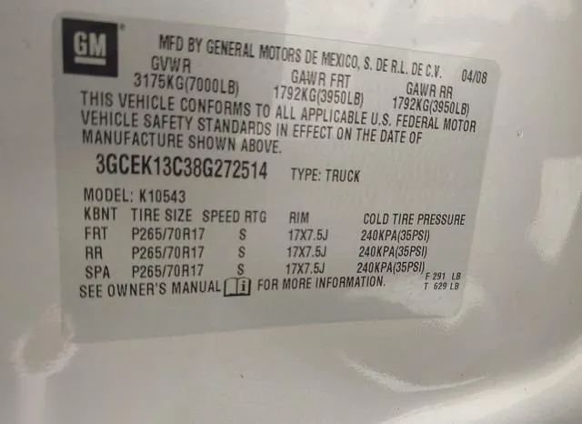 3GCEK13C38G272514 2008 2008 Chevrolet Silverado 1500- LT1 9