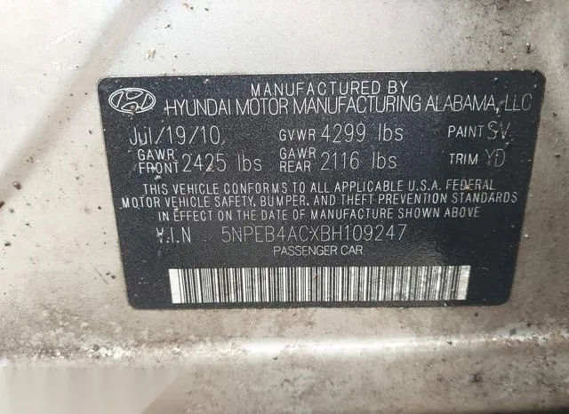 5NPEB4ACXBH109247 2011 2011 Hyundai Sonata- Gls 9