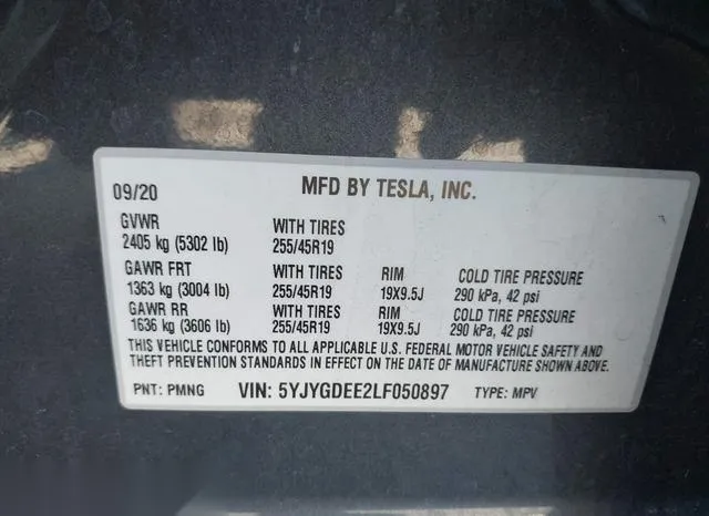 5YJYGDEE2LF050897 2020 2020 Tesla Model Y- Long Range Dual 9