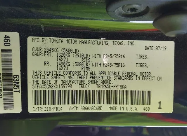 5TFAX5GN2KX159790 2019 2019 Toyota Tacoma- SR 9