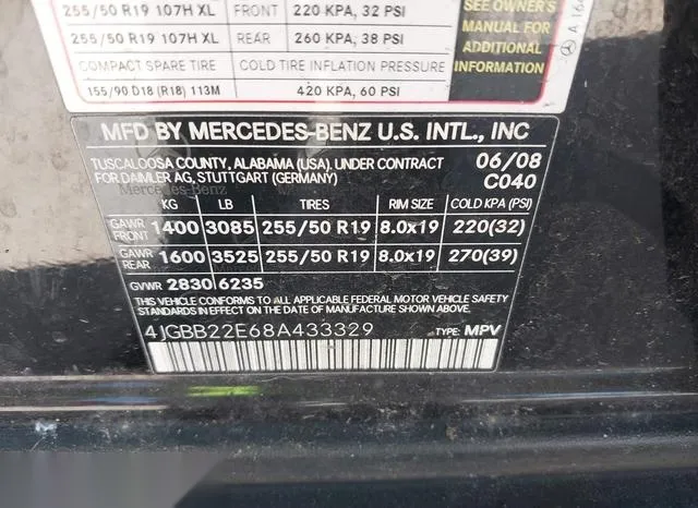 4JGBB22E68A433329 2008 2008 Mercedes-Benz Ml 320 Cdi- 4Matic 9