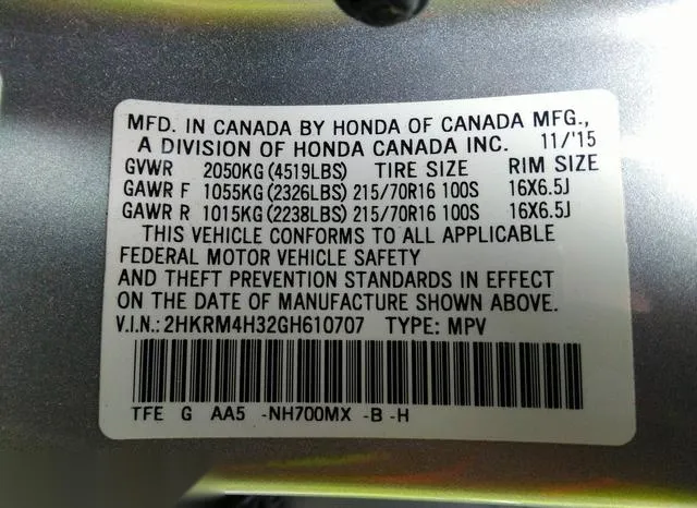 2HKRM4H32GH610707 2016 2016 Honda CR-V- LX 9