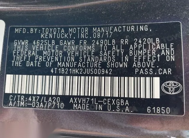 4T1B21HK2JU500942 2018 2018 Toyota Camry- Hybrid Xle 9