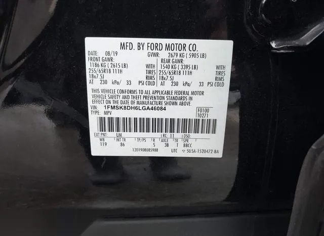 1FMSK8DH6LGA46084 2020 2020 Ford Explorer- Xlt 9