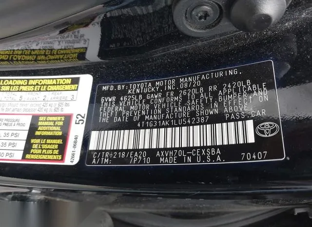 4T1G31AK1LU542387 2020 2020 Toyota Camry- Se Hybrid 9