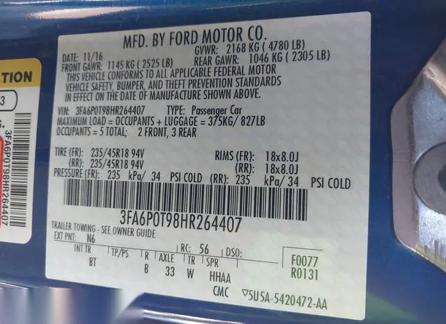 3FA6P0T98HR264407 2017 2017 Ford Fusion- SE 9