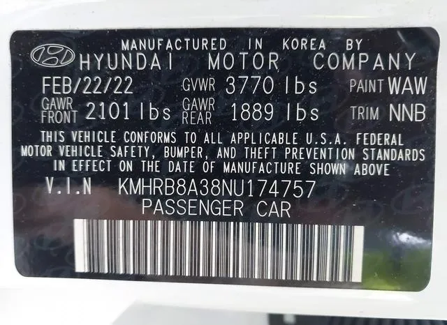 KMHRB8A38NU174757 2022 2022 Hyundai Venue- SE 9