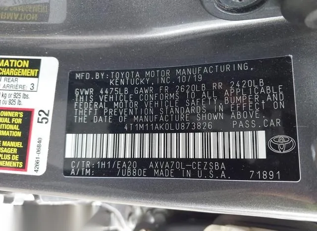 4T1M11AK0LU873826 2020 2020 Toyota Camry- SE 9