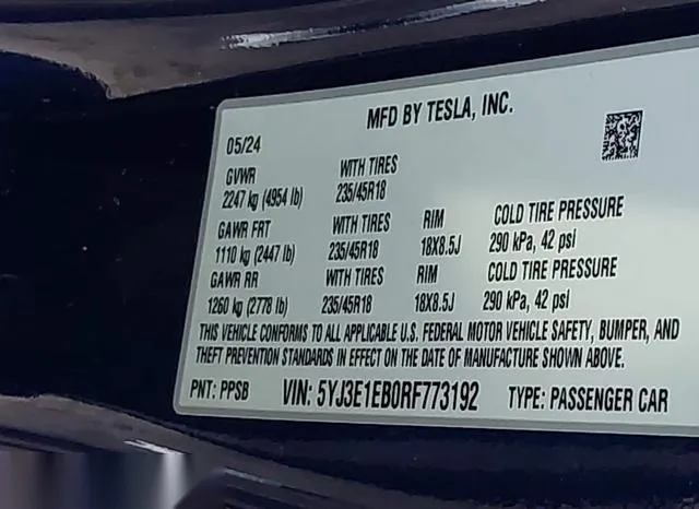 5YJ3E1EB0RF773192 2024 2024 Tesla Model 3- Long Range Dual 9