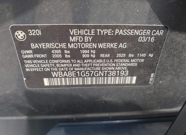 WBA8E1G57GNT38193 2016 2016 BMW 3 Series- 320I 9