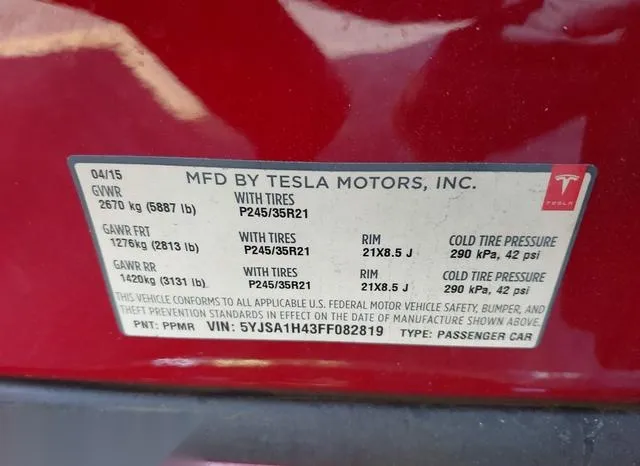 5YJSA1H43FF082819 2015 2015 Tesla Model S- 85D/P85D 9